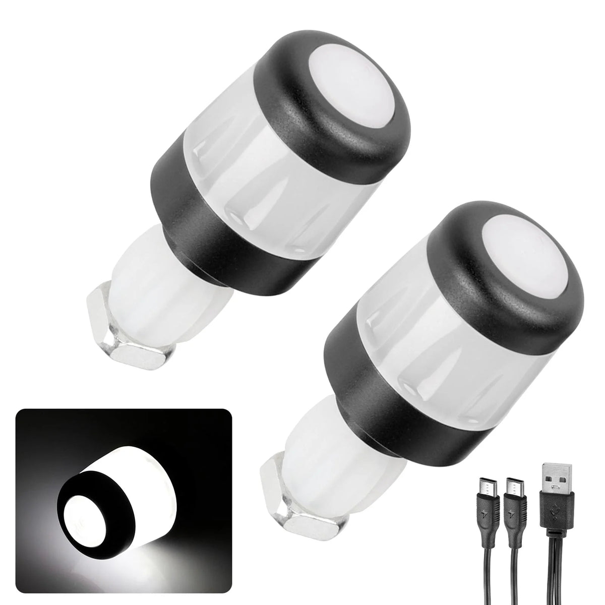 Clignotants d'Embout de Guidon Rechargeables USB Noir et Blanc (Paire), vue 4