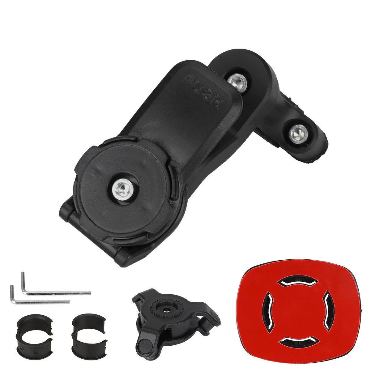 Support téléphone orientable 360 degrés noir avec réducteurs et adaptateur adhésif rouge