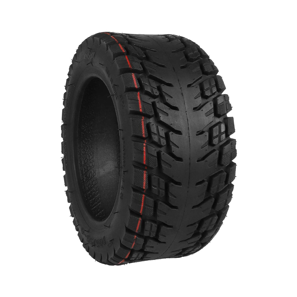 Pneu tubeless tout-terrain 11 pouces noir pour trottinette électrique vu de trois-quarts