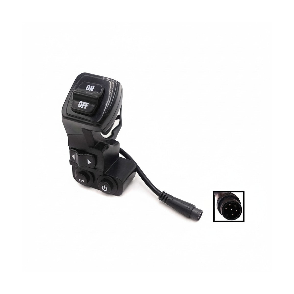 Commodo noir pour trottinette électrique KuKirin G2 Pro avec ses boutons de commande et son câble de connexion.