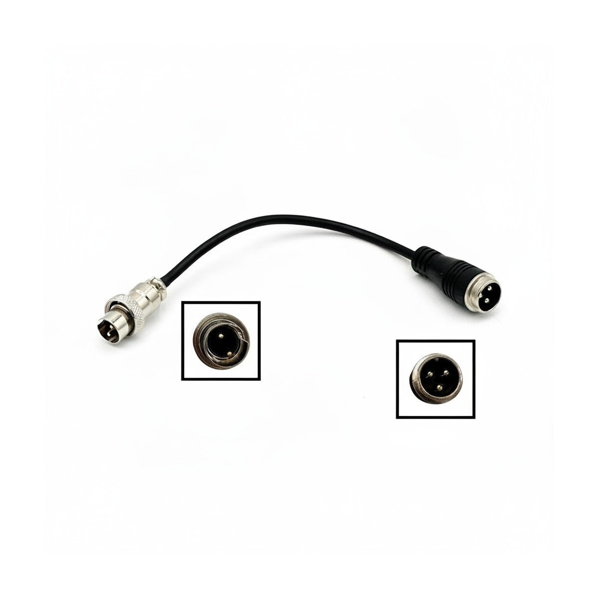 Câble adaptateur noir équipé d'un connecteur GX16-2P et d'un connecteur GX16-3P