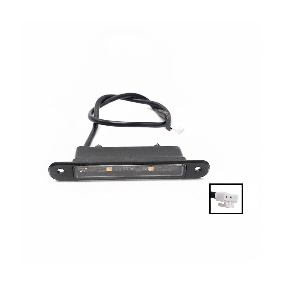 Module d'éclairage LED de châssis noir relié à un câble de 36 cm avec son connecteur.