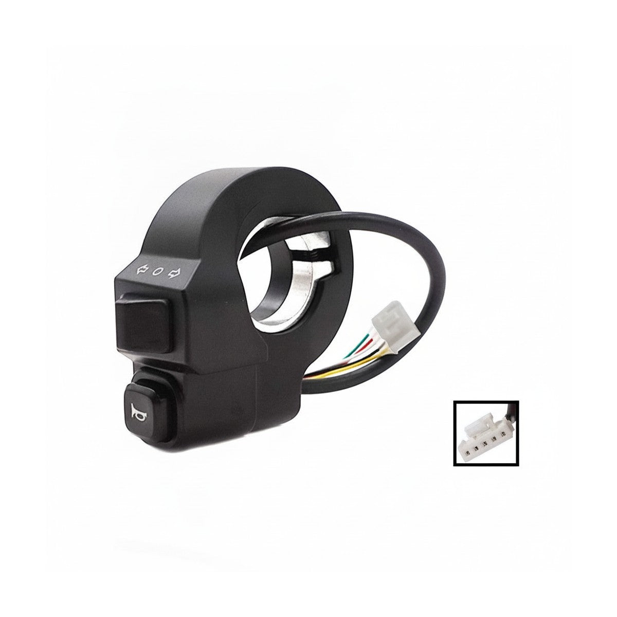 Commodo d'éclairage noir pour trottinette électrique avec câble et connecteur blanc