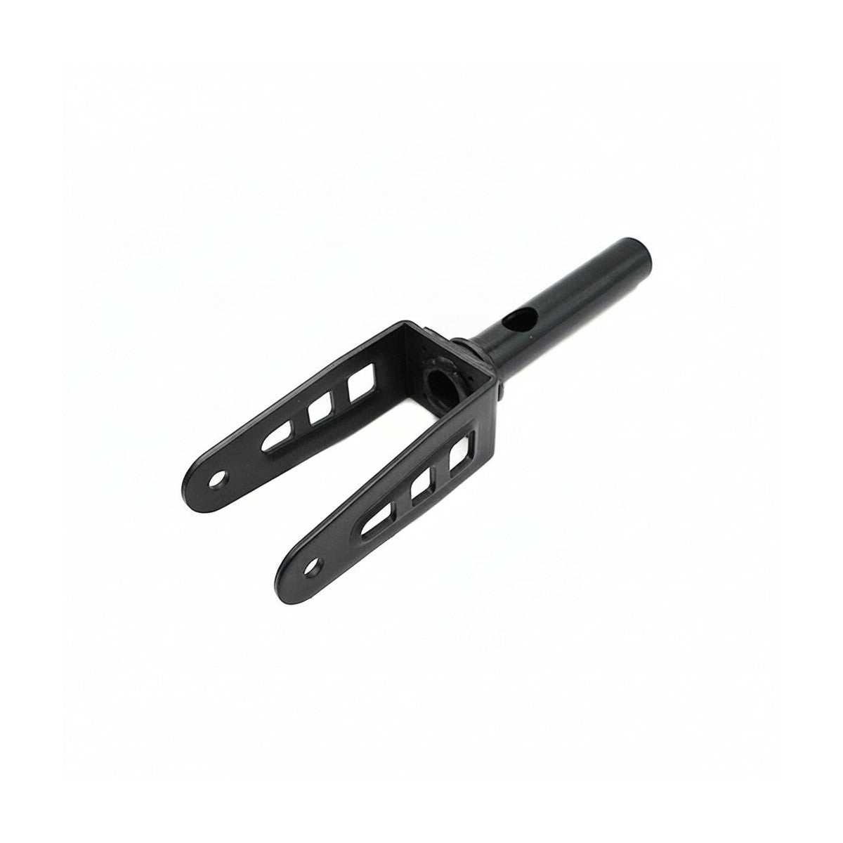 Fourche avant métallique noire pour trottinette électrique sur fond blanc
