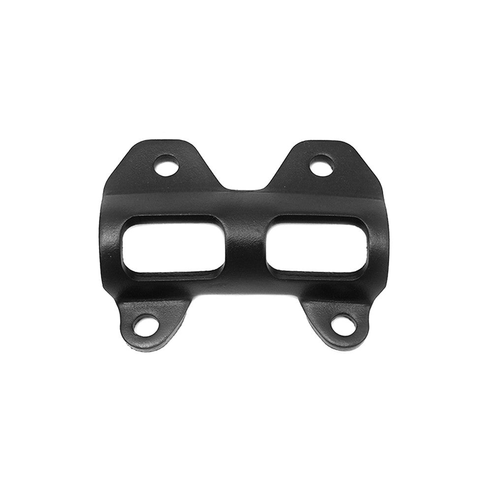 Bloc de serrage de tube de guidon noir vu de face sur fond blanc