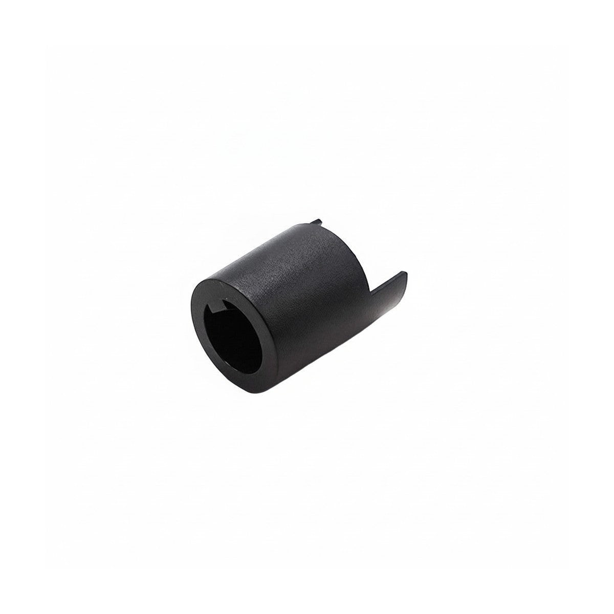 Connecteur de tube de guidon gauche noir pour trottinette électrique sur fond blanc