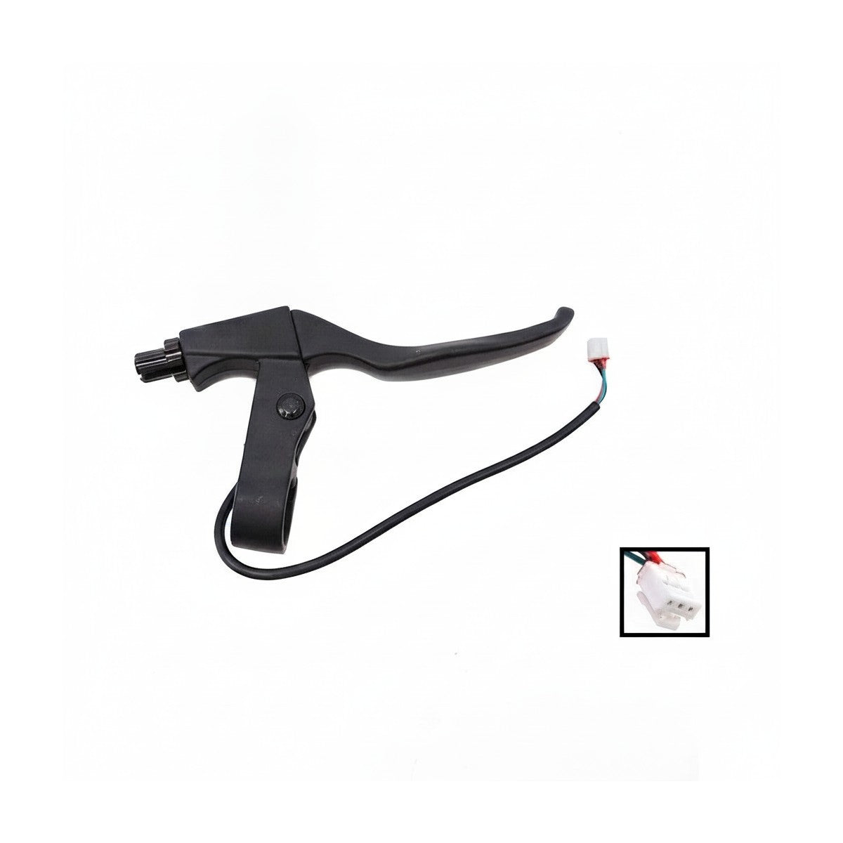 Poignée de frein droite noire avec câble électrique de 21 cm et connecteur blanc sur fond blanc