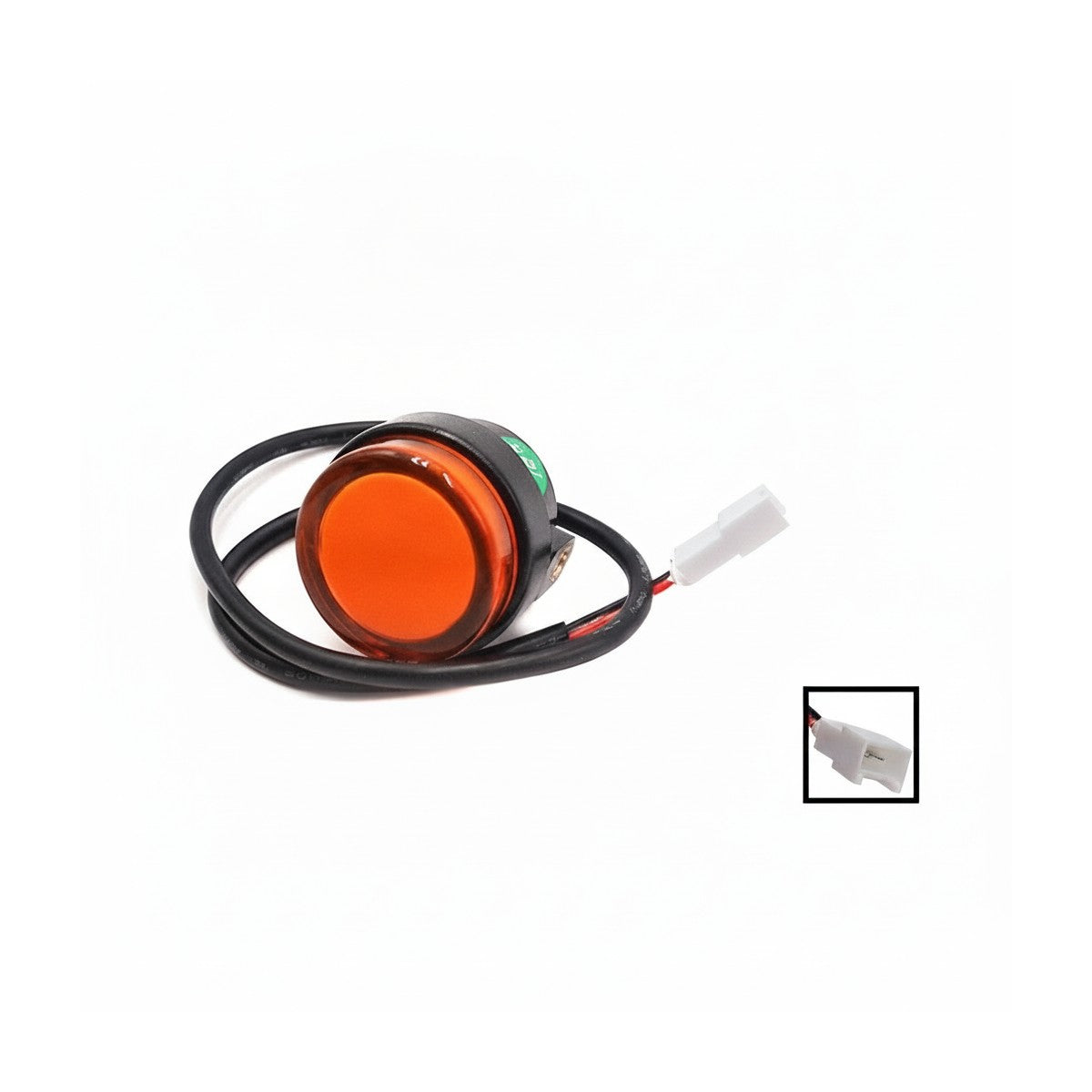 Clignotant gauche orange rond pour trottinette électrique avec son câble et son connecteur