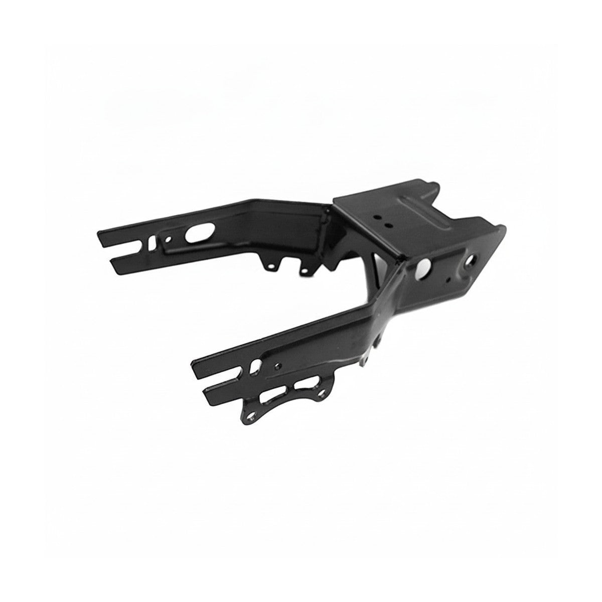Fourche arrière noire métallique de trottinette électrique vue de trois-quarts