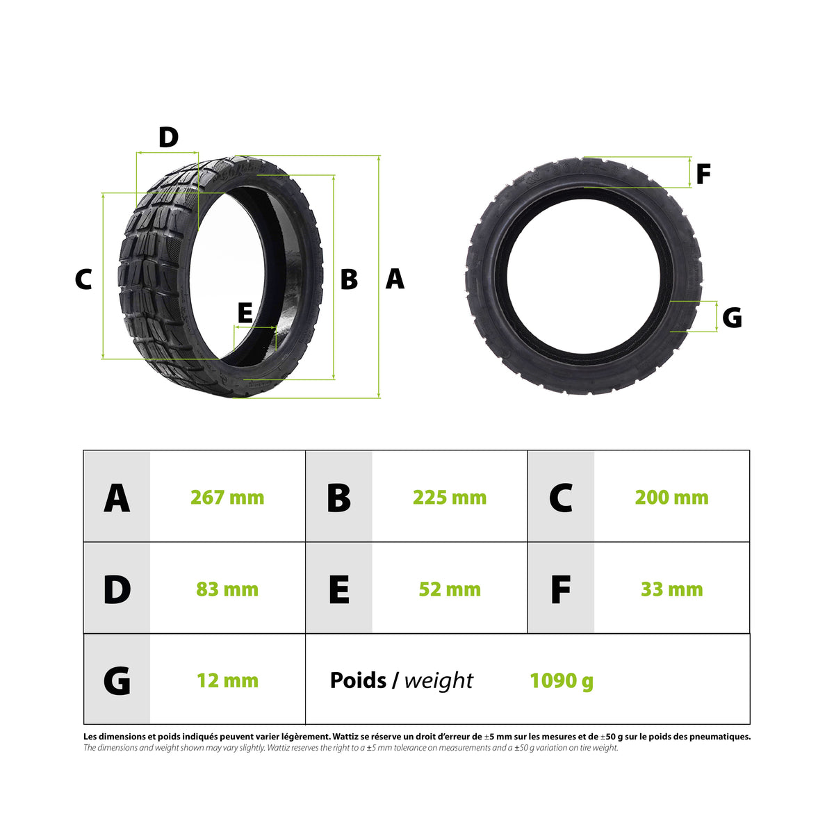 Pneu Tubeless Gel Anti-Crevaison 80/55-8 pour Trottinette Électrique