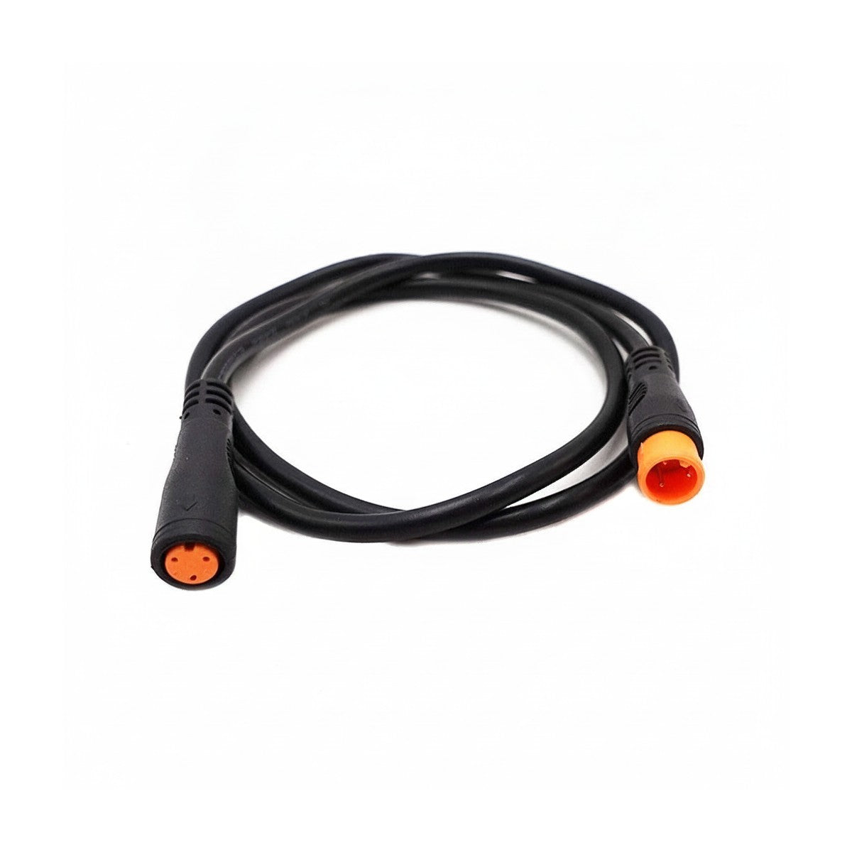 Câble de connexion étanche noir à 3 pins de 60 cm avec embouts orange sur fond blanc