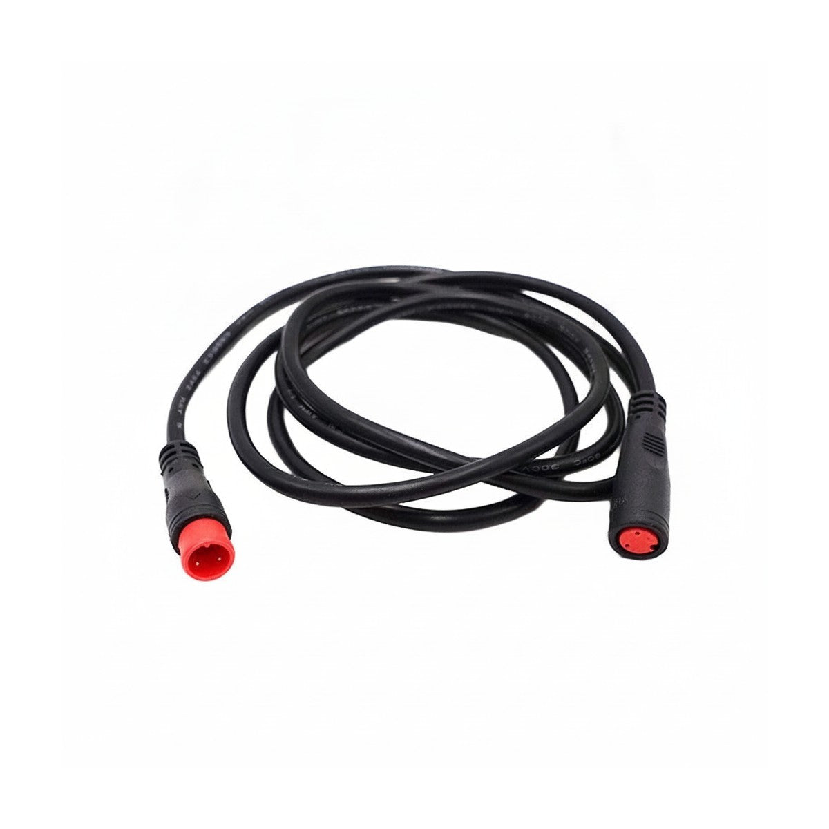 Câble étanche noir 2 pins de 1 mètre enroulé avec connecteurs rouge et noir