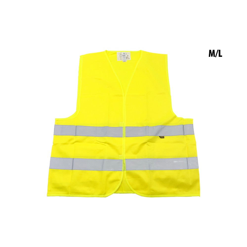 Gilet réfléchissant jaune à deux bandes grises taille M/L vu de face