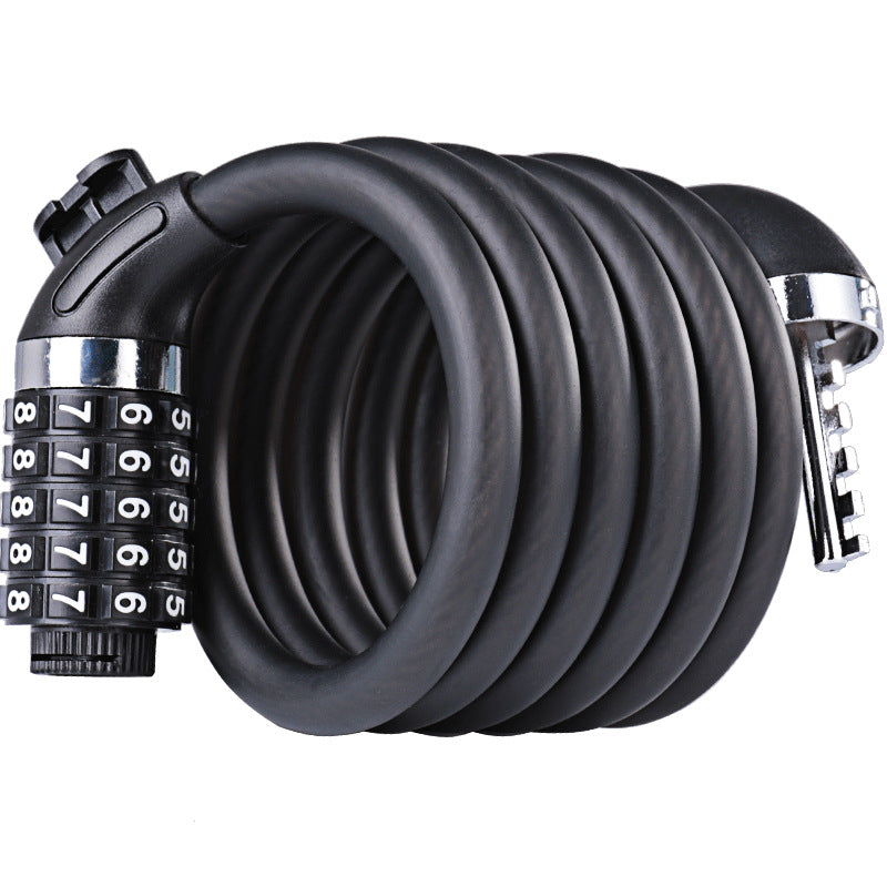 Antivol câble en acier en spirale avec serrure à code à 5 chiffres noir