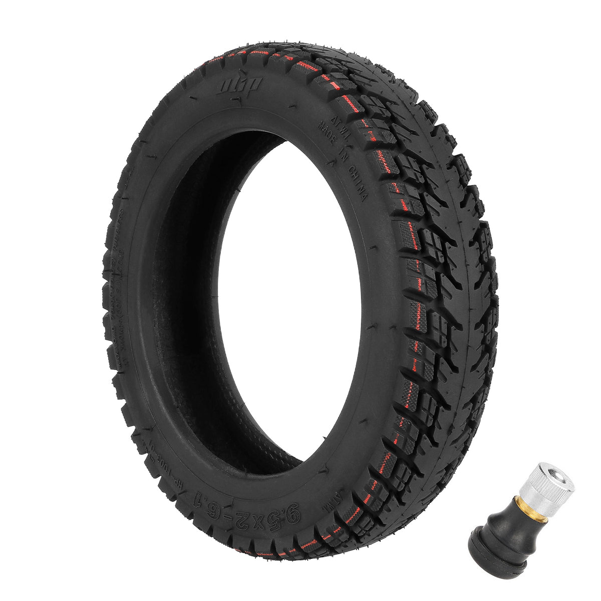 Pneu tubeless tout-terrain noir de 9,5 pouces avec sa valve