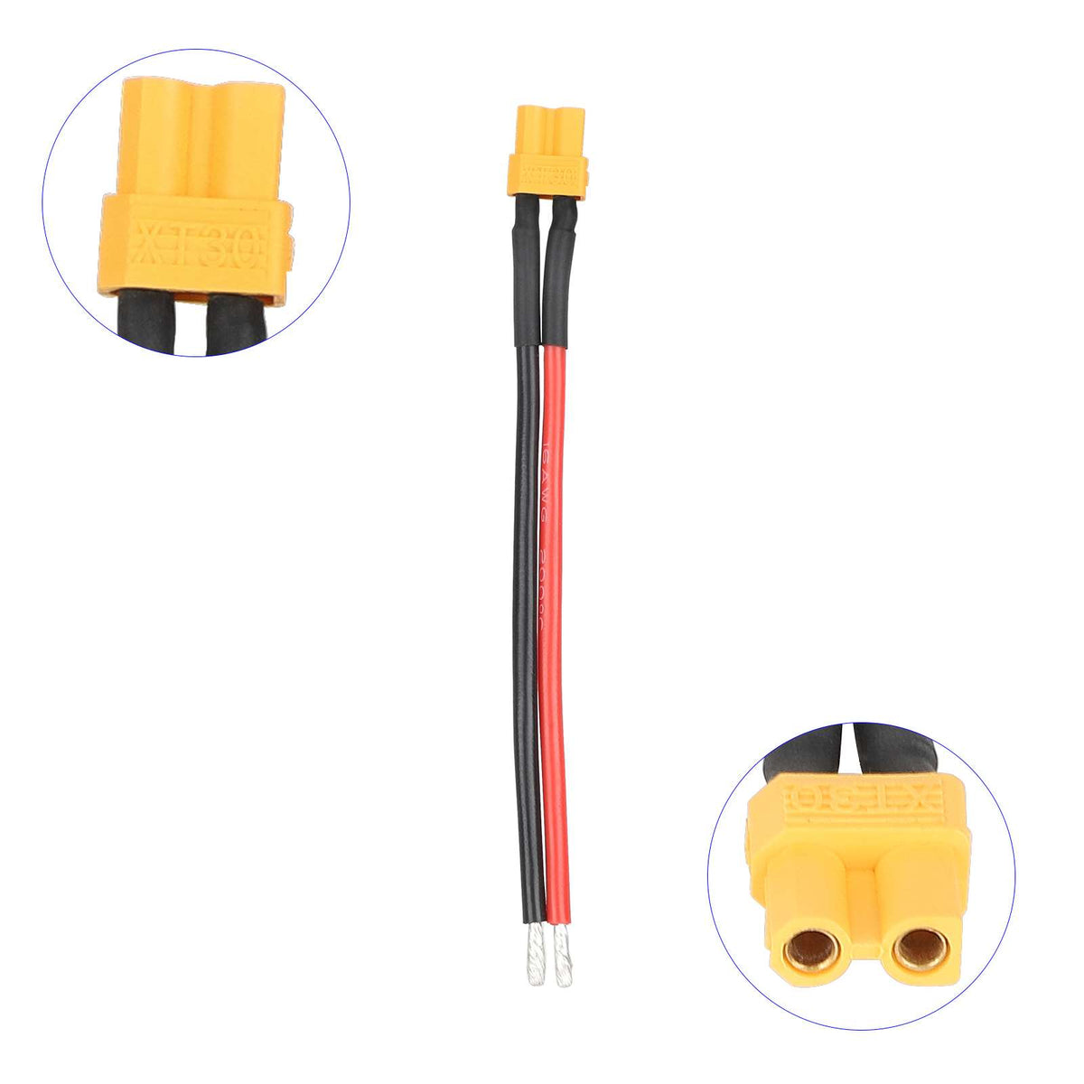Câble de batterie avec connecteur XT30 femelle jaune et fils rouge et noir