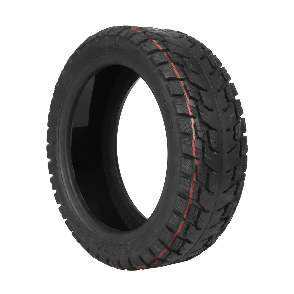 Pneu tubeless tout-terrain 10 pouces noir auto-réparant vu en perspective