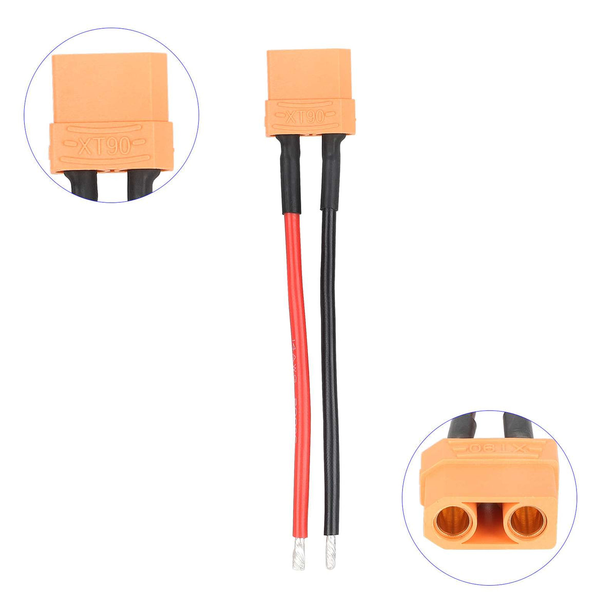 Câble connecteur batterie XT90 femelle orange avec fils rouge et noir