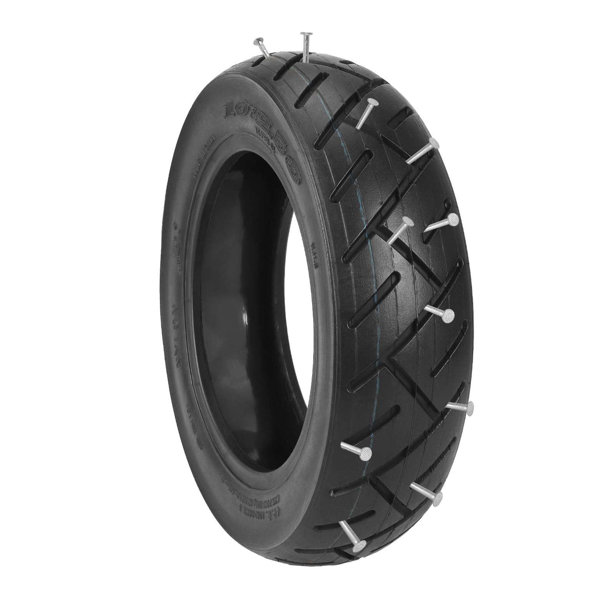 Pneu tubeless auto-réparant 10 pouces noir perforé de clous pour illustrer la résistance anti-crevaison