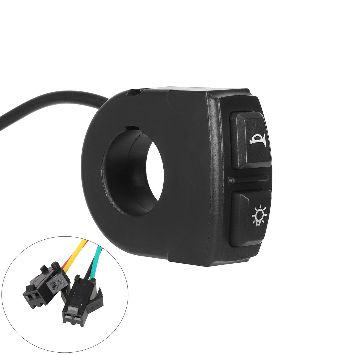 Commodo noir pour trottinette électrique avec boutons phare et klaxon et câble de 1,7 mètre