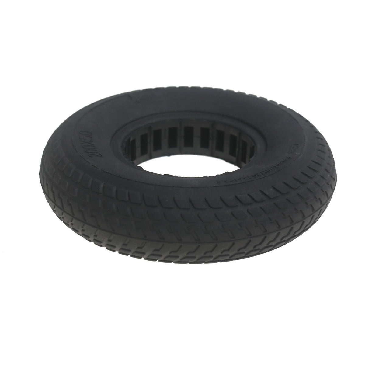 Pneu plein noir 8 pouces 200x50 pour trottinette électrique vu en perspective
