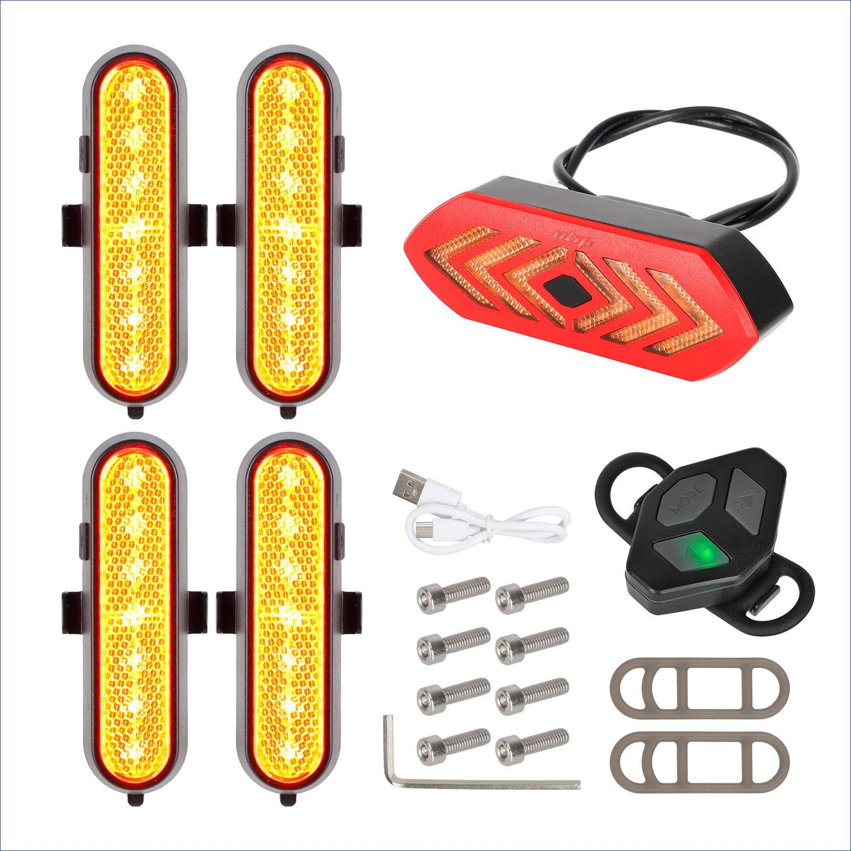 Kit de clignotants rechargeables, feu arrière, télécommande et vis de fixation