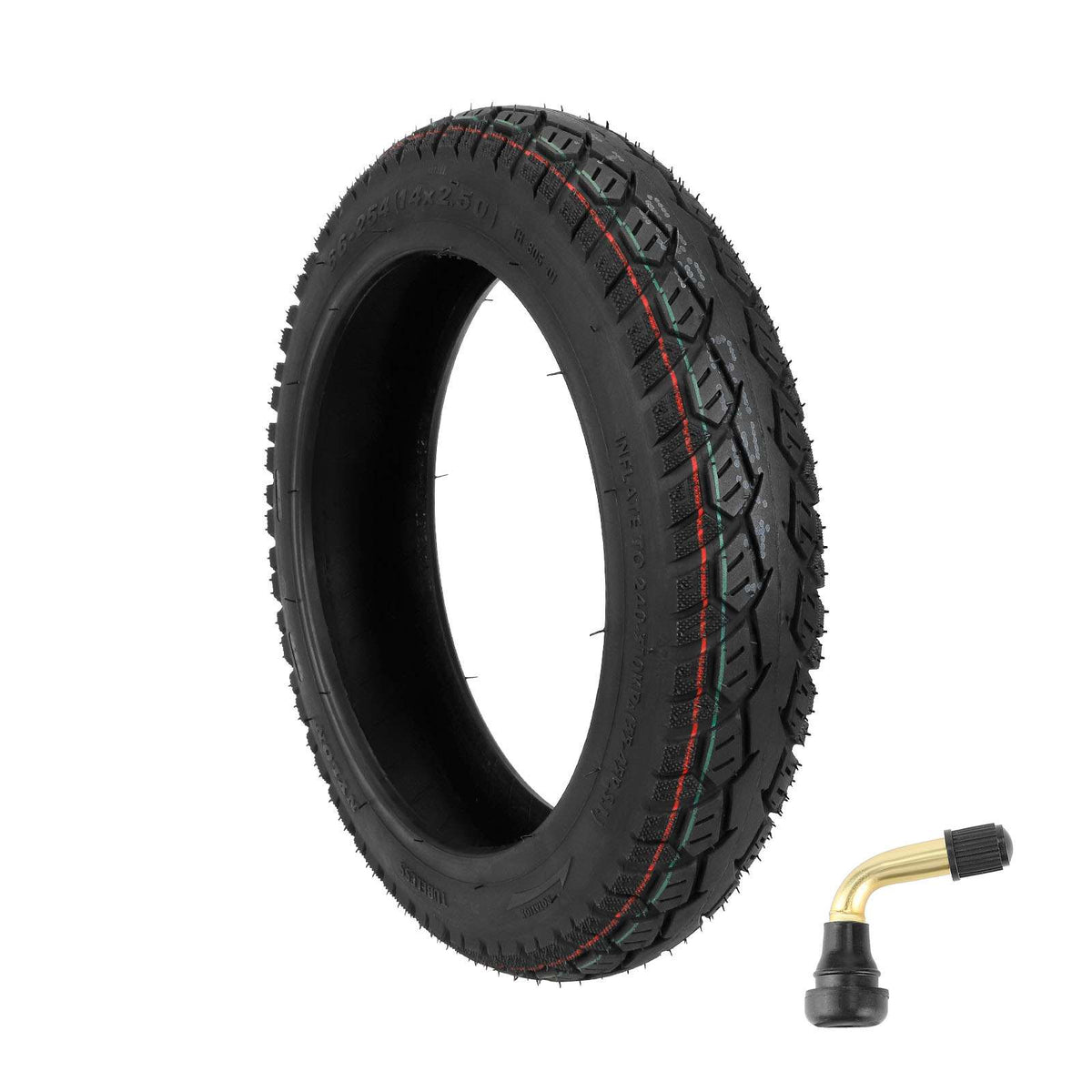 Pneu tubeless tout-terrain 14 pouces noir avec sa valve coudée