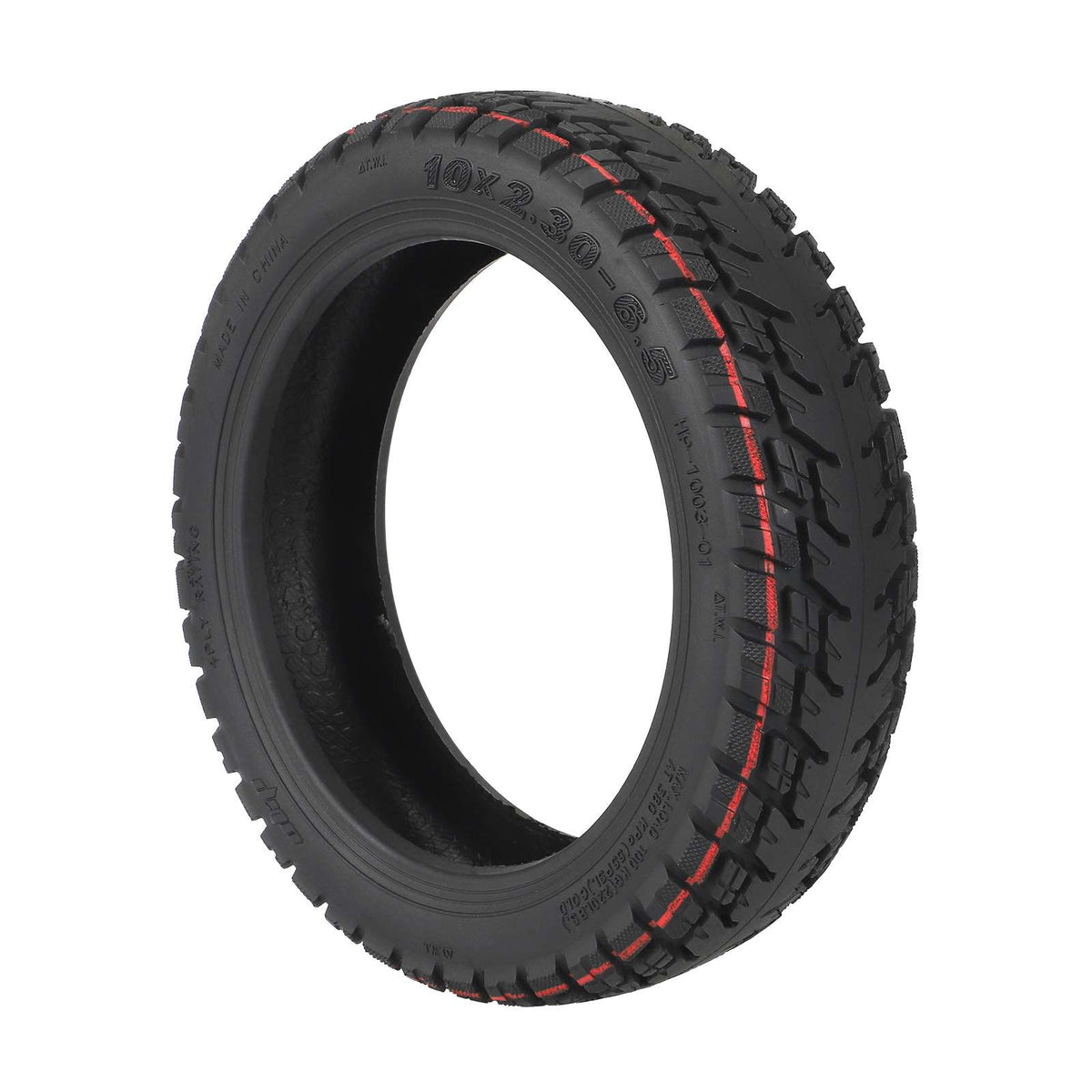 Pneu tubeless tout-terrain 10 pouces noir avec liserés rouges