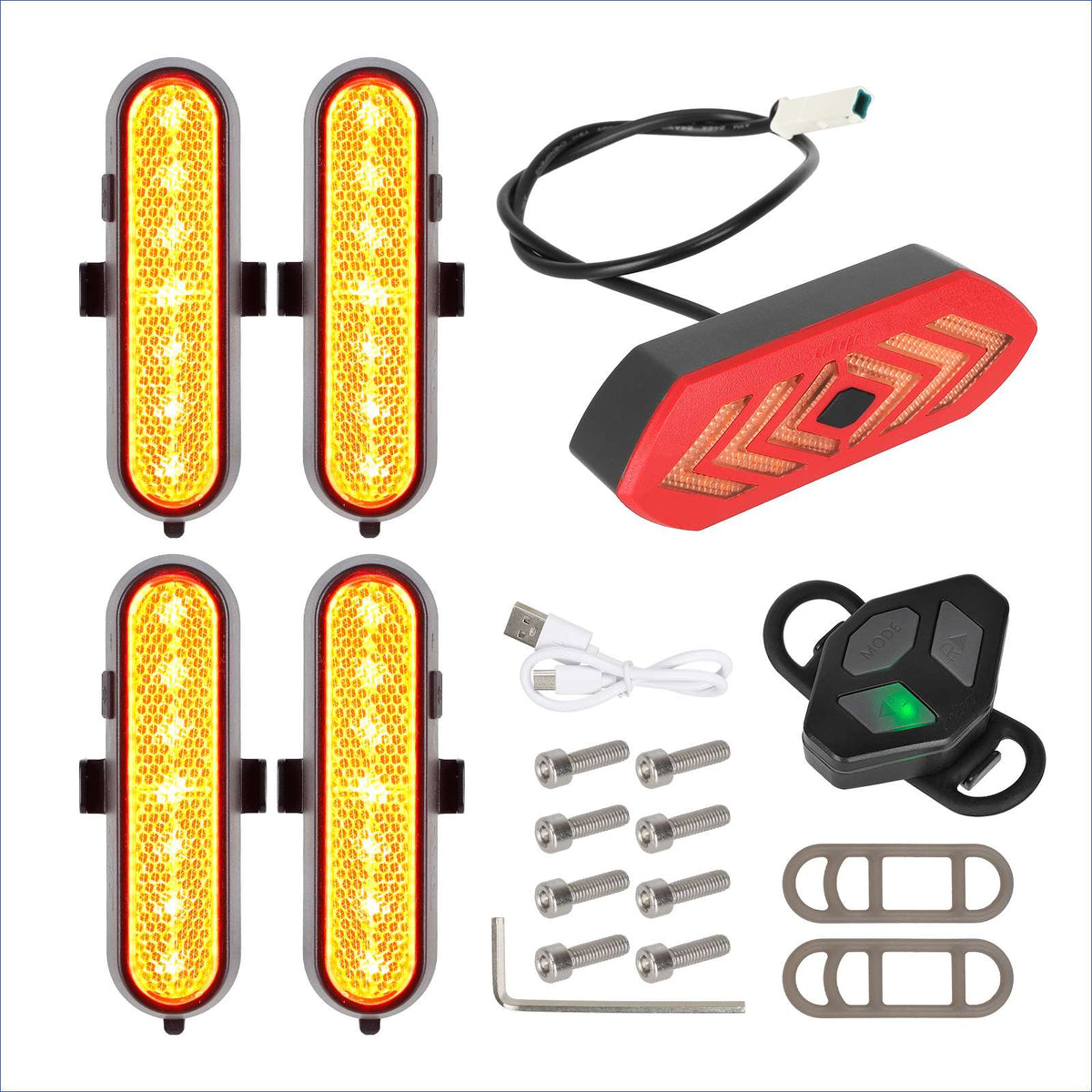 Kit Clignotants Rechargeables et Feu Arrière avec Télécommande Sans Fil Jaune