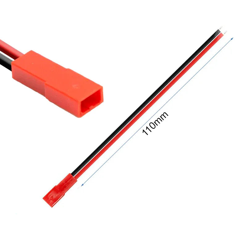 Câble connecteur JST 2 pins mâle rouge avec fils noir et rouge de 11 cm