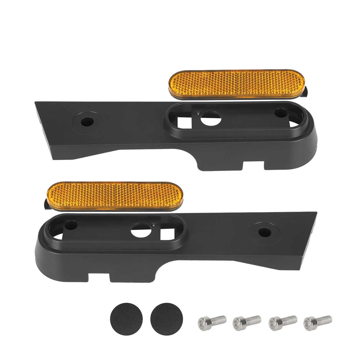 Paire de caches protecteurs de roue arrière noirs avec réflecteurs jaunes et vis de fixation