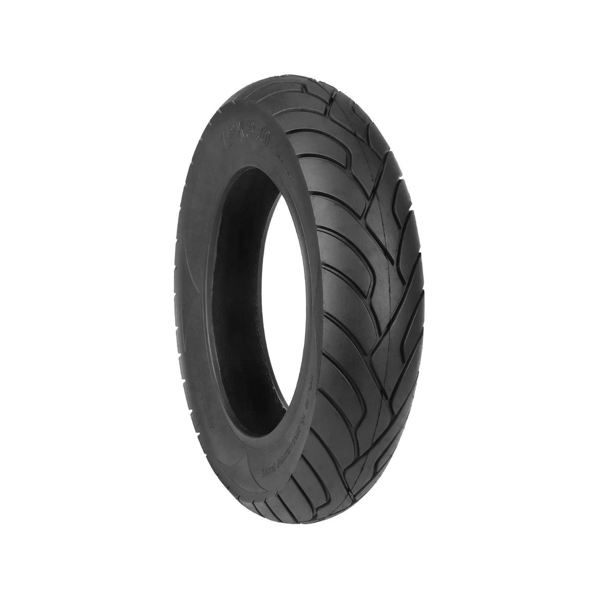 Pneu tubeless noir de 12 pouces vu de trois-quarts