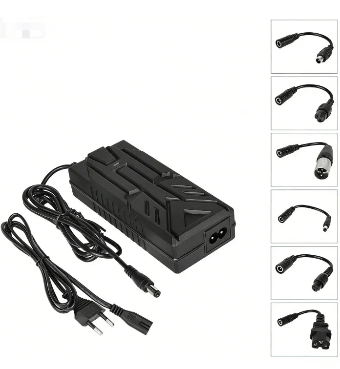 Chargeur noir 42V 1,7A avec câble d'alimentation et embouts adaptateurs