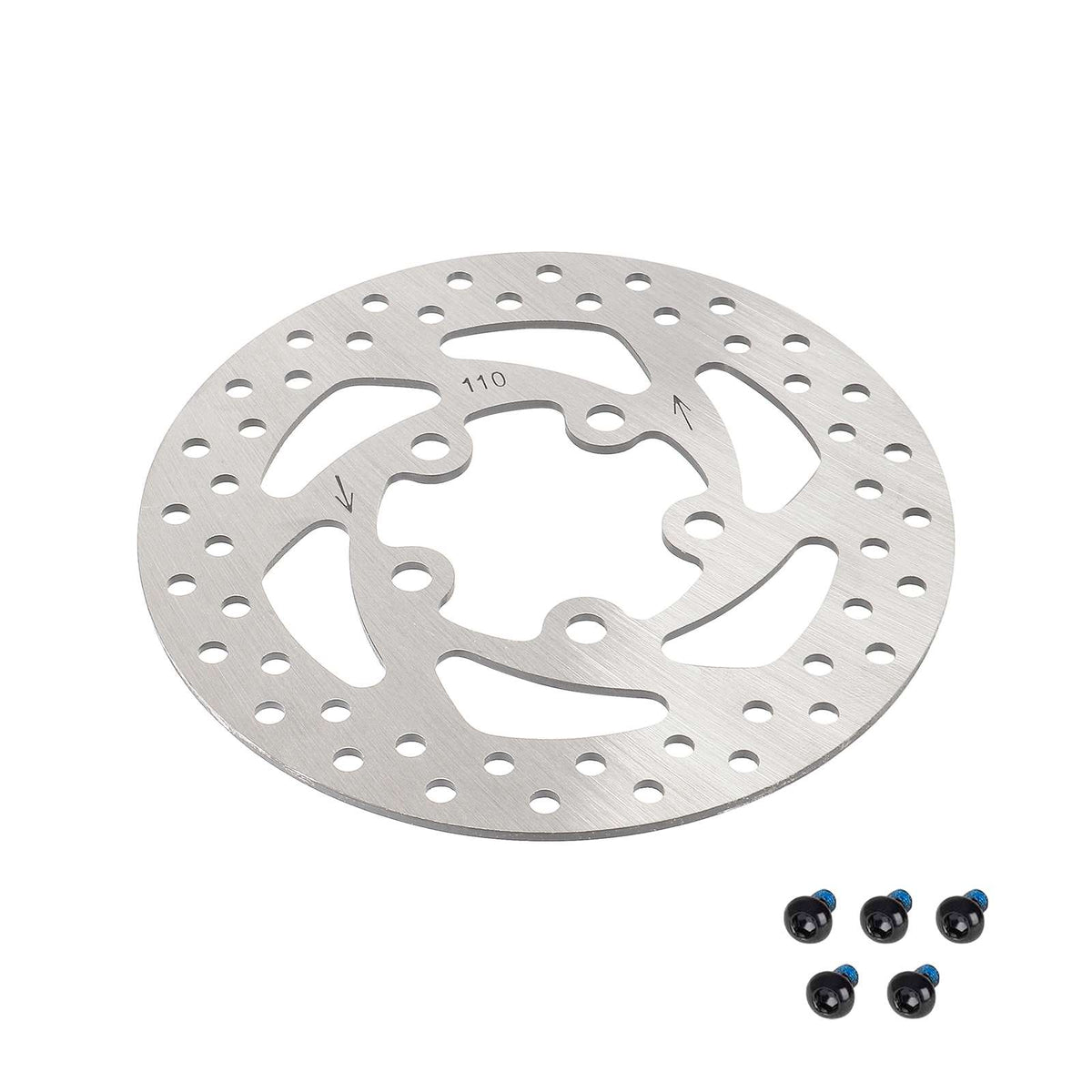 Disque de frein argenté de 110 mm de diamètre à 5 trous avec ses vis de fixation