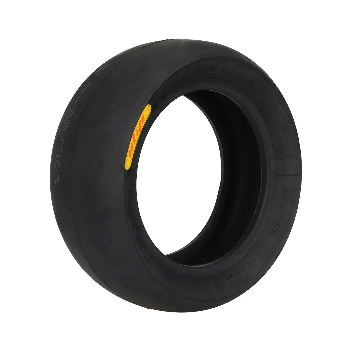 Pneu tubeless semi-slick 11 pouces noir vu de trois-quarts