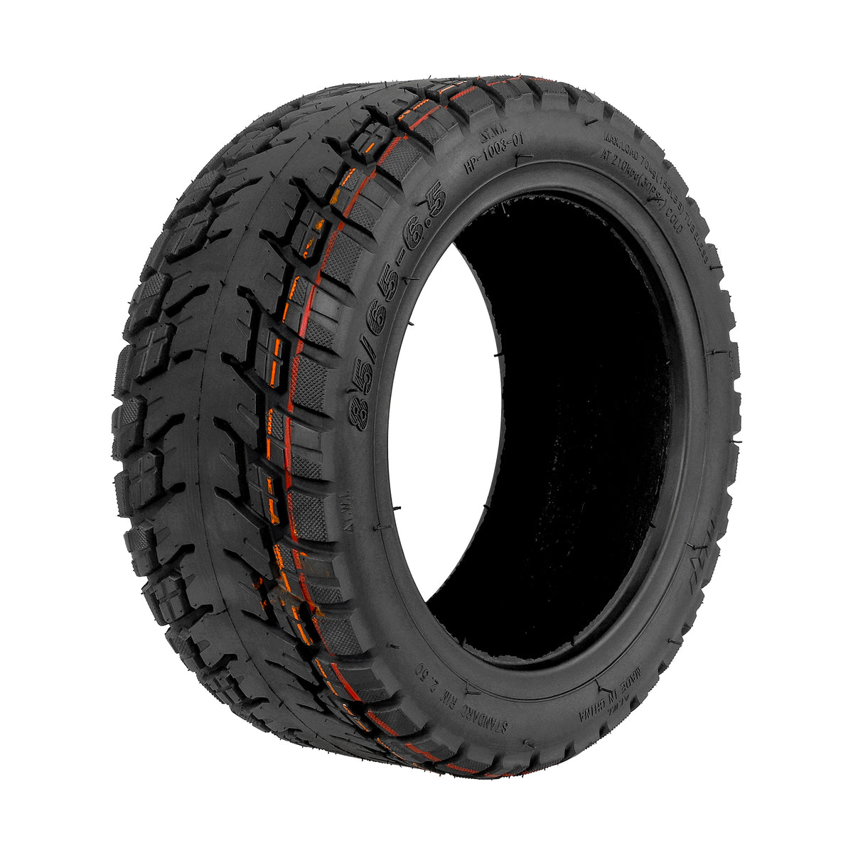 Pneu tubeless 10 pouces tout-terrain noir vu de trois quarts