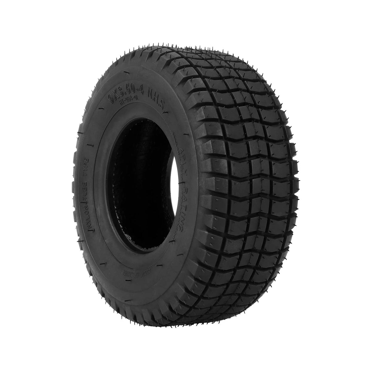 Pneu tout-terrain noir 9 pouces 9x3,5-4 vu en trois-quarts
