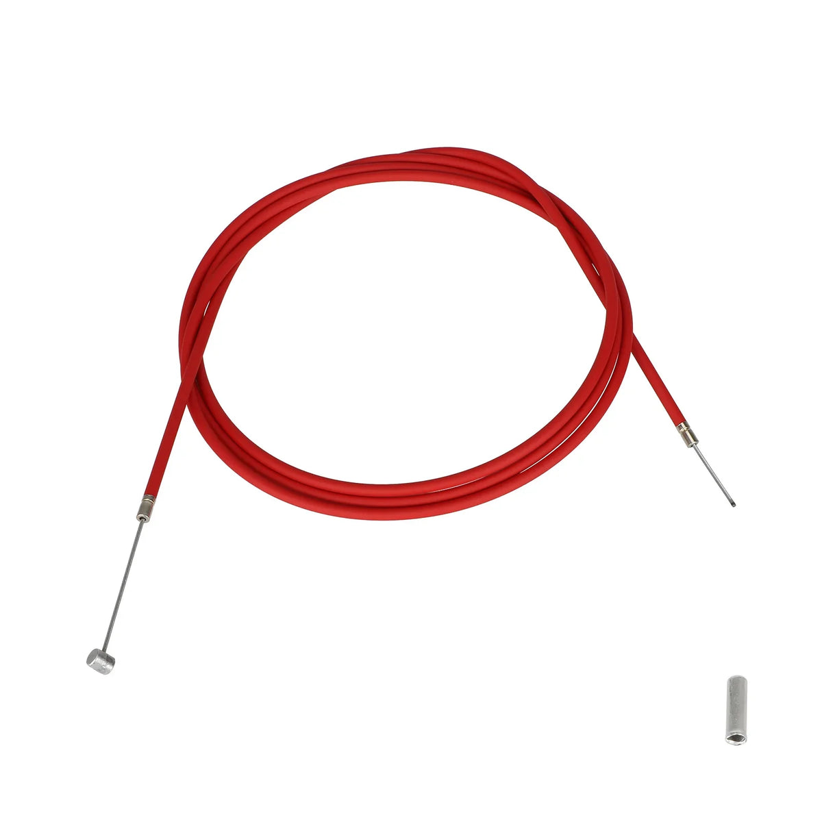 Câble de frein rouge pour trottinette électrique enroulé sur fond blanc