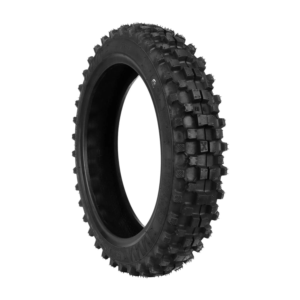 Pneu tout-terrain noir de 12 pouces vu de trois-quarts