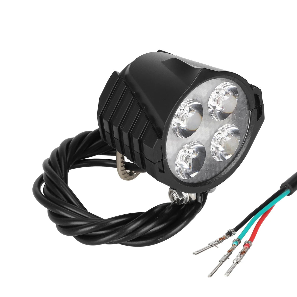 Phare avant LED noir à 4 lentilles avec son câble de connexion de 1800 mm pour trottinette électrique