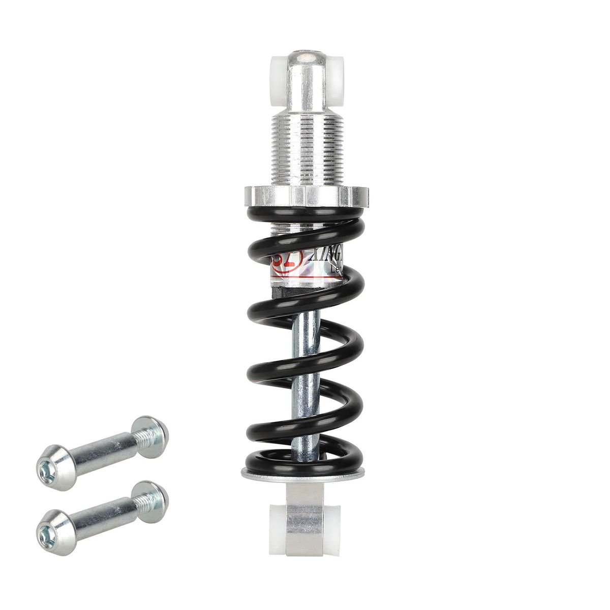 Amortisseur arrière à ressort noir et argent de 150 mm avec ses deux vis de fixation