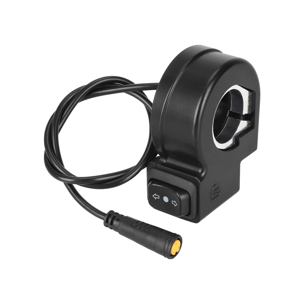 Commodo noir pour trottinette électrique avec bouton de clignotants et câble à prise étanche 3 broches
