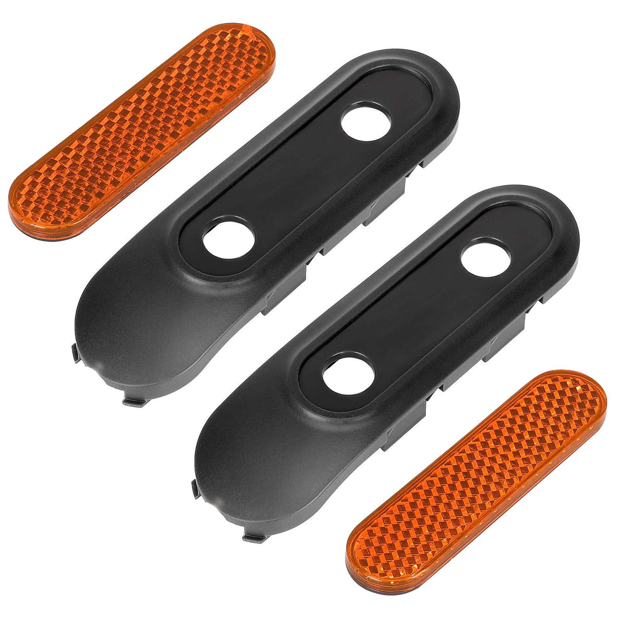 Deux caches de fourche avant gris et deux réflecteurs orange pour trottinette électrique