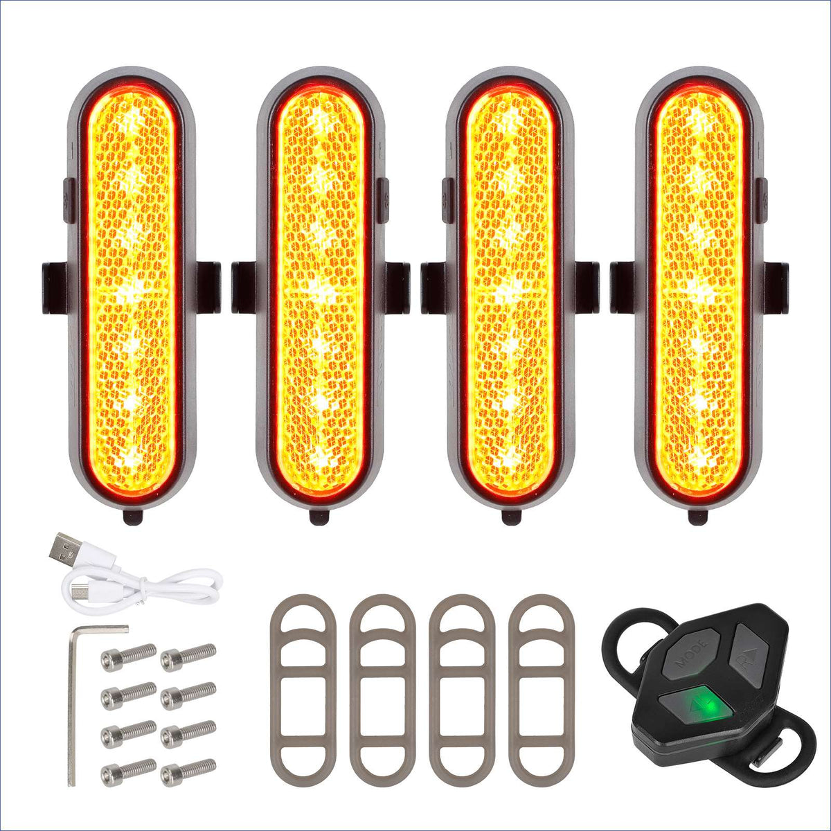Kit 4 Clignotants Rechargeables Sans Fil avec Télécommande Jaune