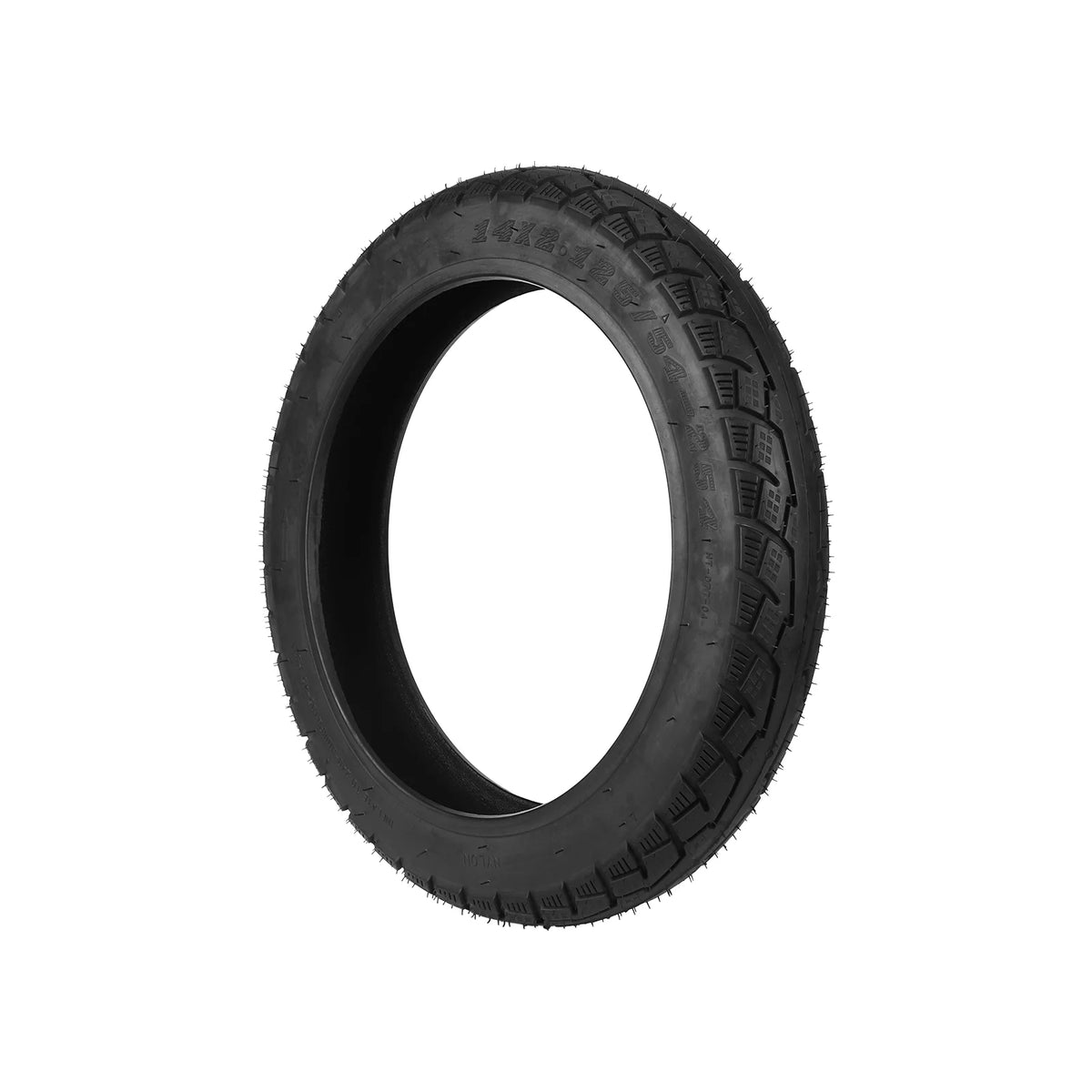 Pneu tubeless tout-terrain 14 pouces noir vu en trois-quarts