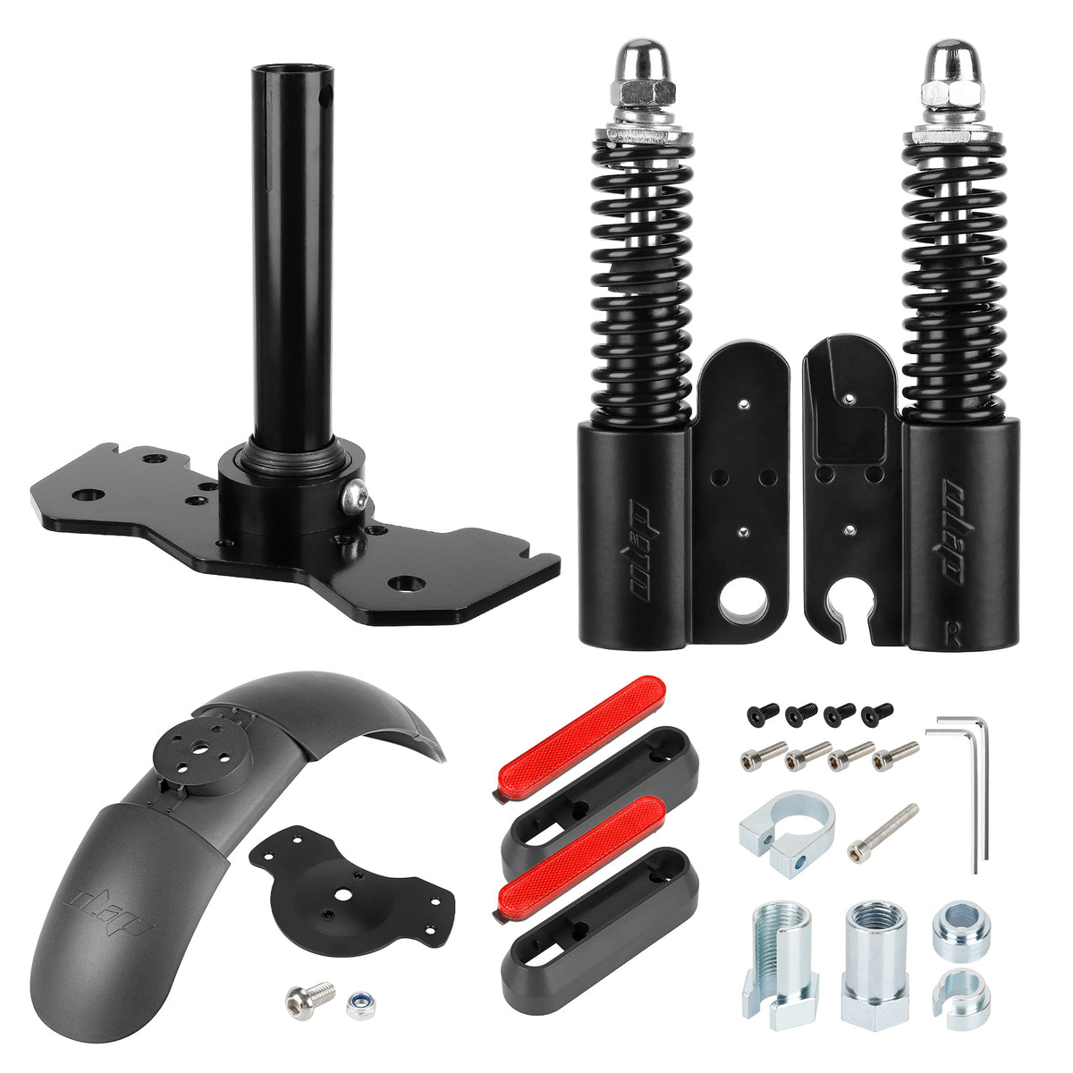 Kit de suspension hydraulique avant noir avec ressorts, garde-boue, réflecteurs et visserie