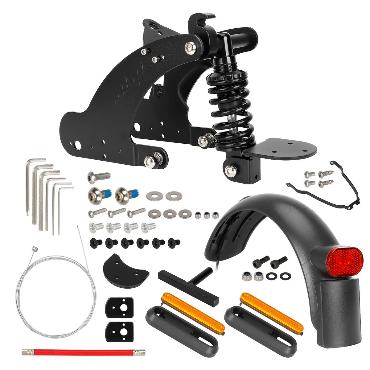 Kit de suspension arrière noire V2 avec amortisseur, garde-boue, réflecteurs et visserie pour trottinette électrique