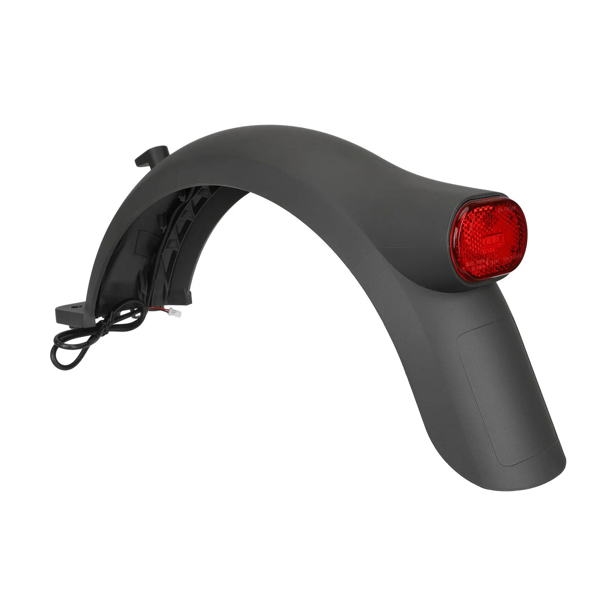 Garde-boue arrière noir pour trottinette électrique équipé d'un feu arrière rouge et d'un crochet