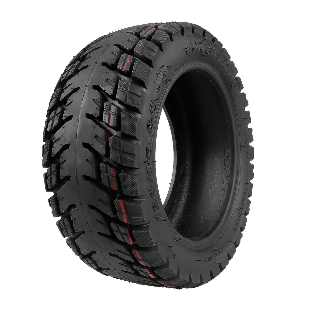 Pneu tubeless 10 pouces tout-terrain noir pour trottinette électrique vu de trois quarts