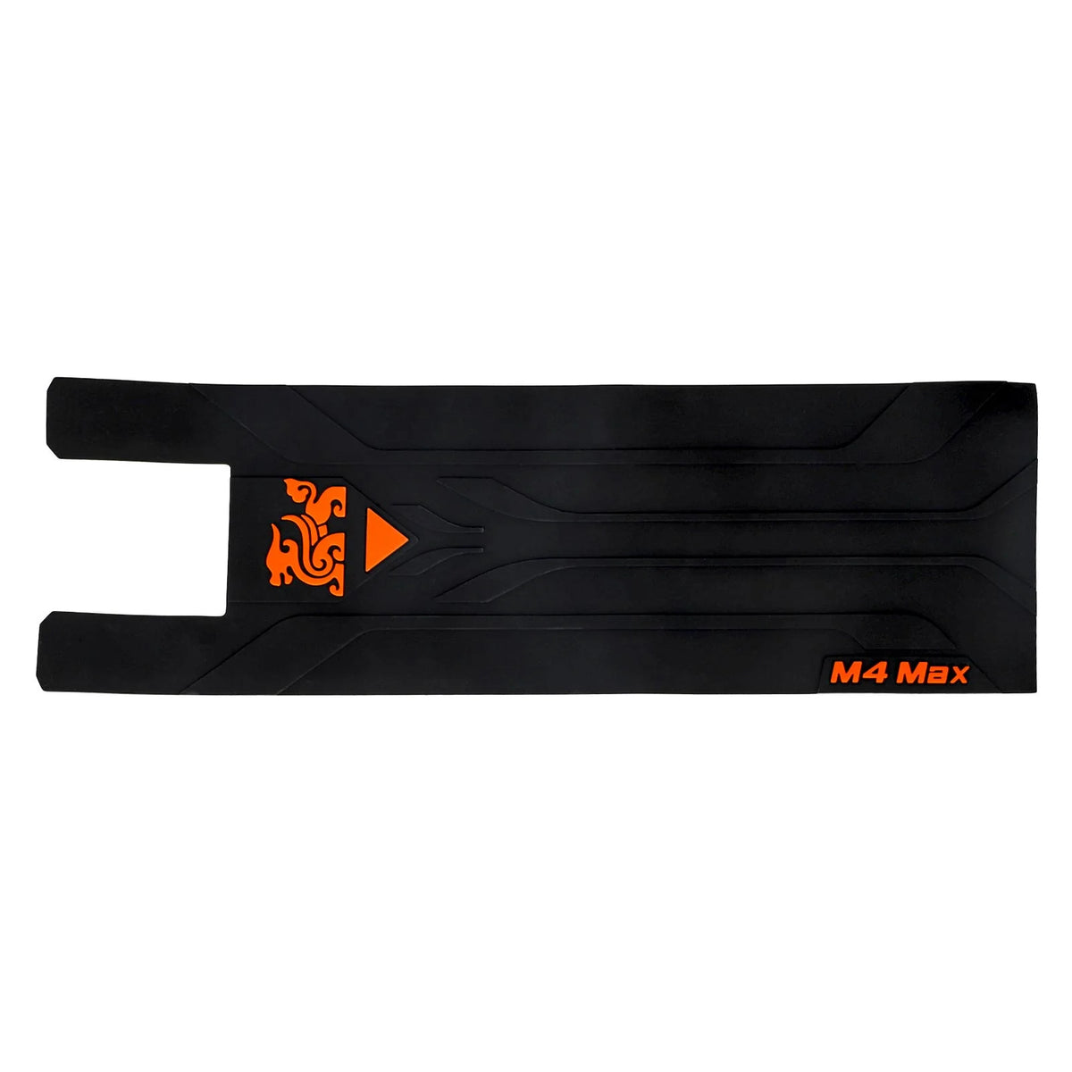 Grip en caoutchouc noir d'origine pour deck de trottinette électrique avec détails orange vu de dessus
